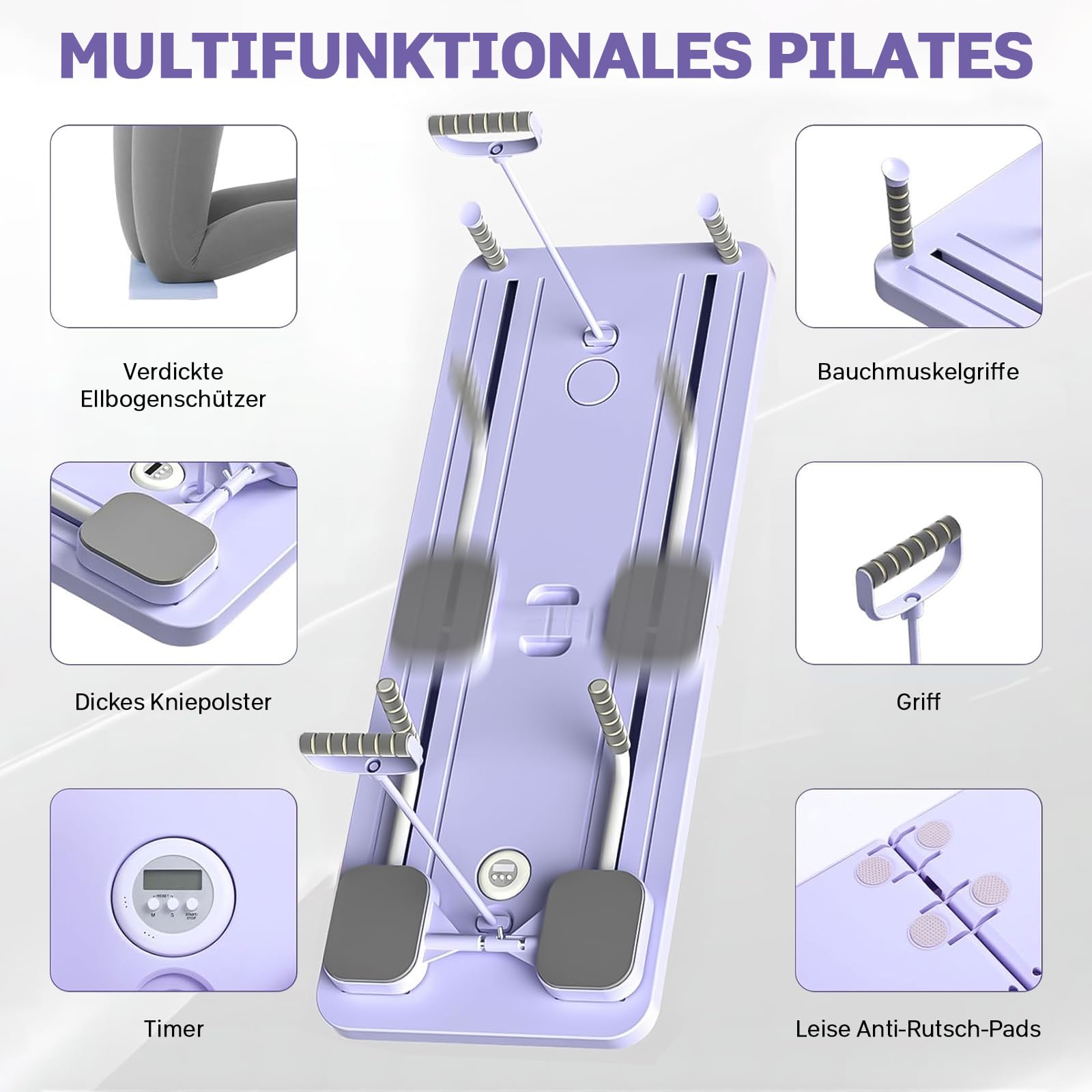 Pilates Reformer, Pilates Pliable, La Roue Abdominale Push-Up Rebondit Automatiquement Minuterie,Planche Abdominale Pilates Multifonction pour La Maison Et La Salle De Sport
