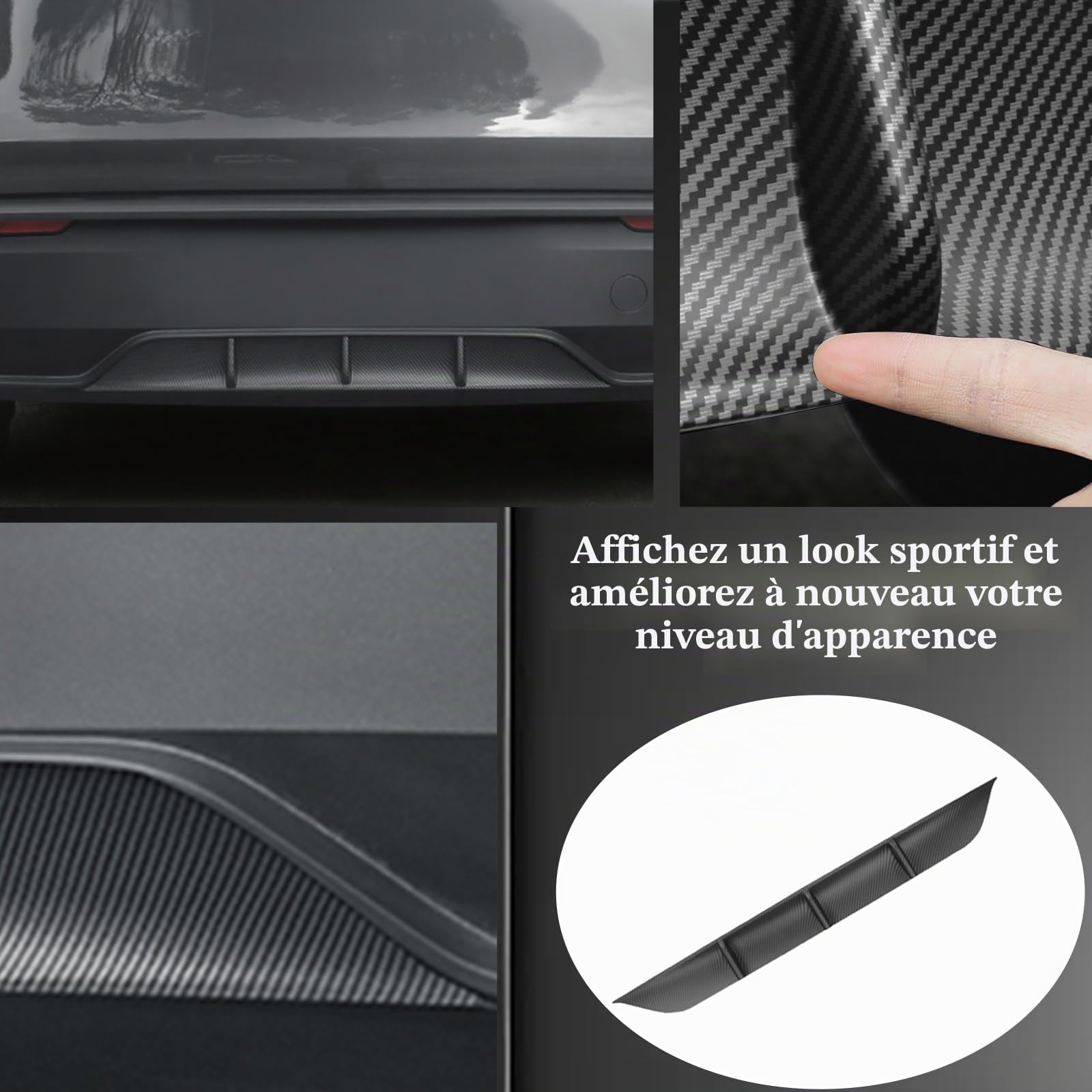 Diffuseur de Pare-Chocs arrière pour Tesla Model Y 2025+ Juniper, ABS Diffuseur de Lèvre D'aile de Spoiler De Châssis de Pare-Chocs Arrière, Carbone Matte (Not fit 2026 Standard)