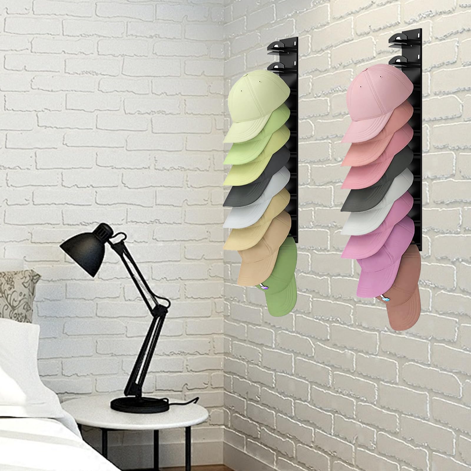 OMJMYY 2 Pezzi Porta Cappelli da Parete Autoadesivo Fino a 20 Cappelli Organizzatore per Cappelli Cappelliera Parete per Porta Armadio Camera Cappelliera Compatta Design e Salva Spazio(Nero)