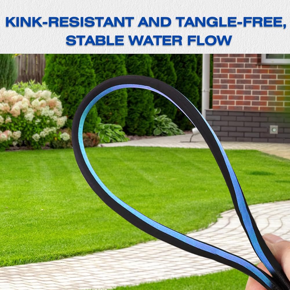 Manguera de jardín profesional de 50 pies con 3 arandelas reforzadas, conector universal para grifo, manguera de agua a prueba de fugas para todas las estaciones, se adapta a cualquier grifo, diseño