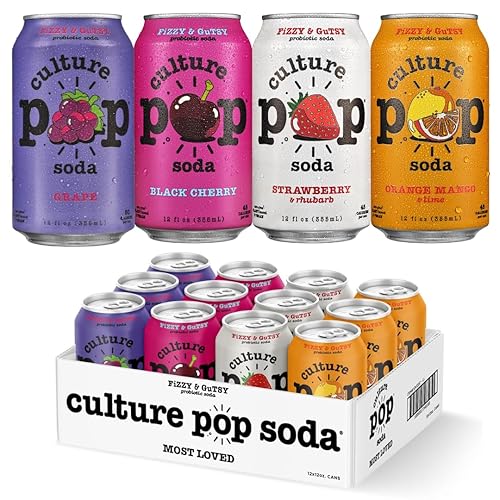 Culture Pop Soda, Most Loved Variety Pack, Probiotic Low Sugar Soda, Sparkling Juice Alternative, Non-GMO, Kosher, Gluten-Free, No Stevia (12pk) - Most Loved Variety Pack - 12 Fl Oz (Pack of 12)