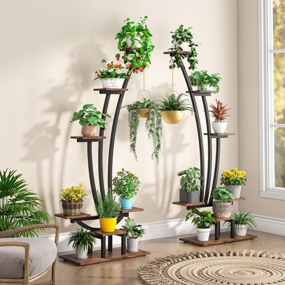 Plant Stand, 5-Tier Tall Plant Stand for Indoor Use, 2 Pack, Large Metal Plant Rack, Flower Bonsai Pots Display Stand, Plant Rack for Indoor and Outdoor Use (Br