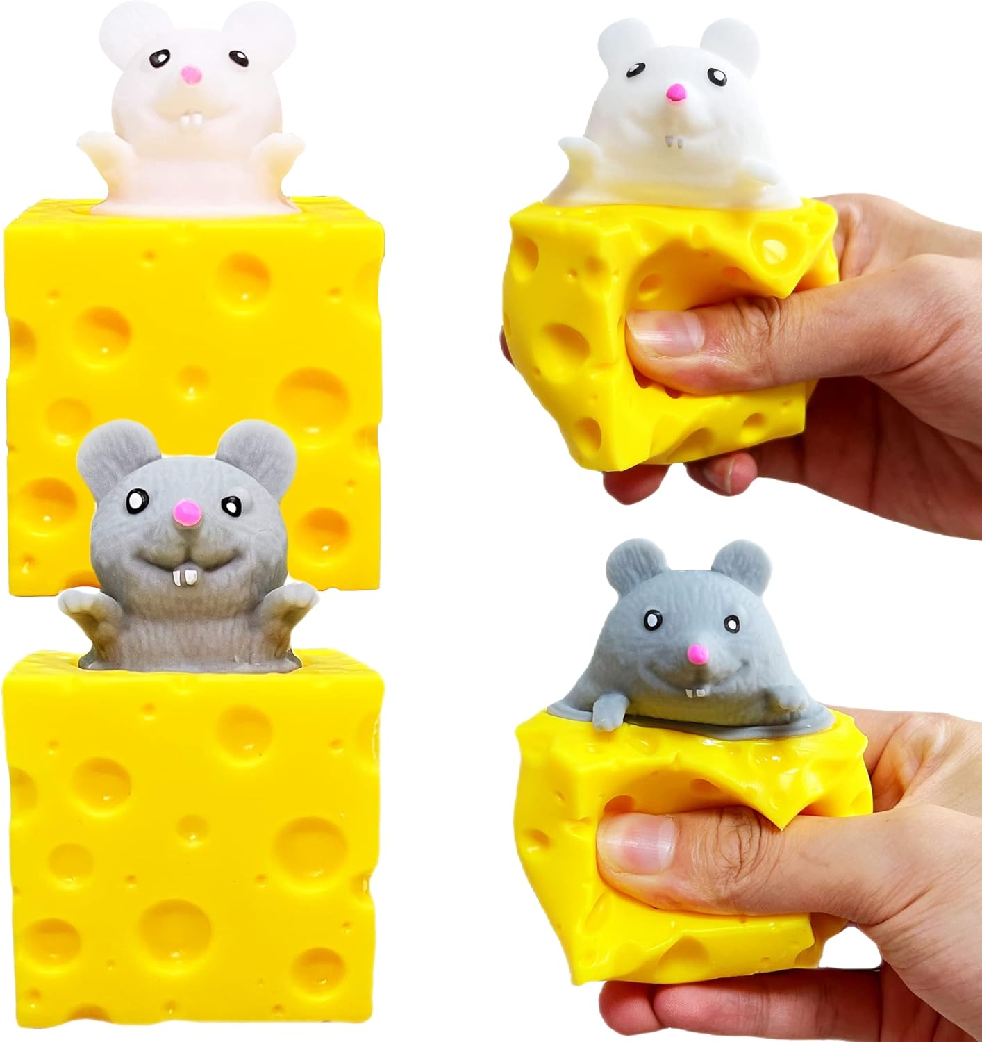 Cheese Mouse Squishy Squeeze Stress Ball (2 Pack) Fidget Toys Cheese Anxiety Relief