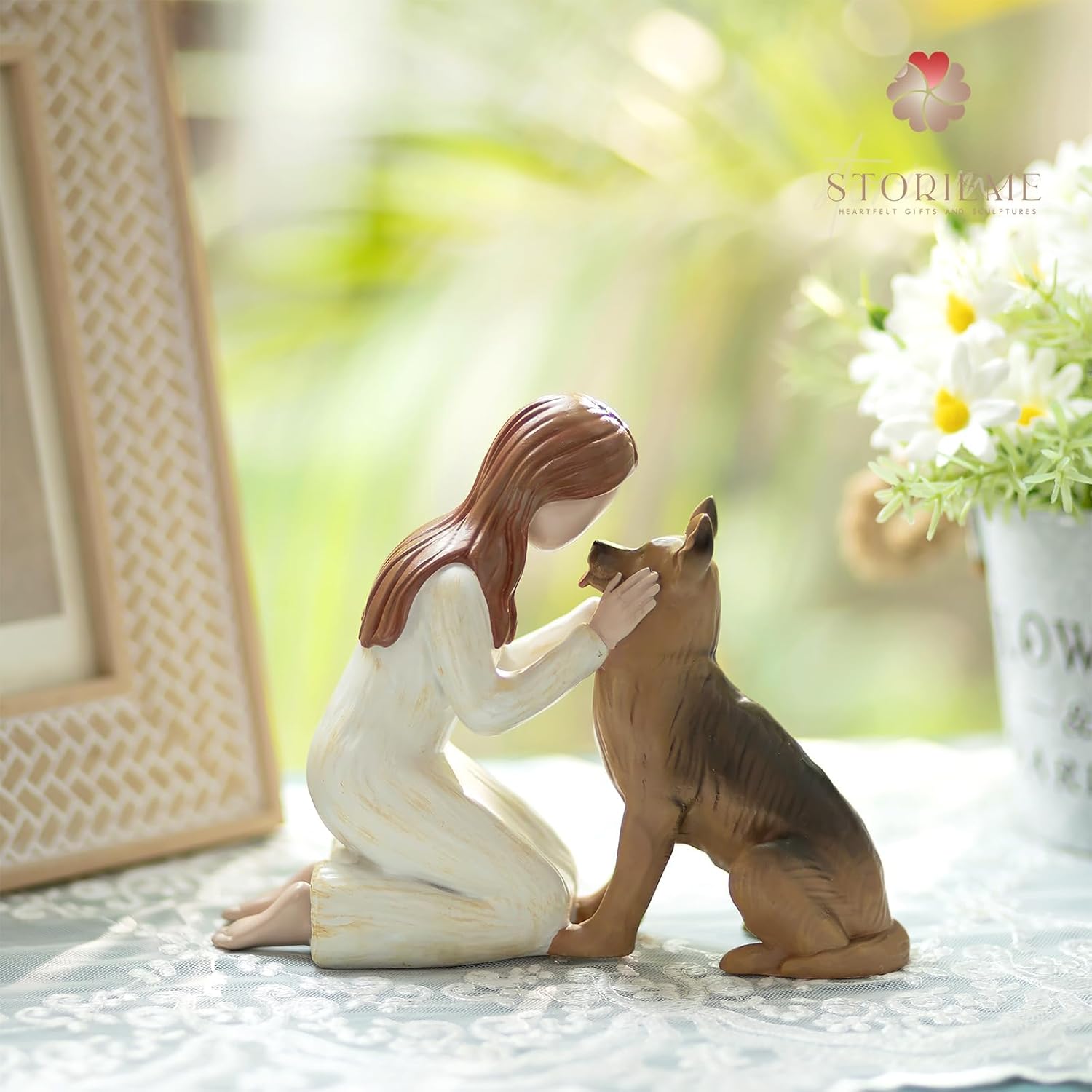 Storieme German Shepherd Gifts for Women: Dog Memorial Gift Pet Loss Sympathy Bereavement Remembrance Gift Angel of Friendship Black Dogs Figurines for Dog Lovers (7.2" x 5.7")