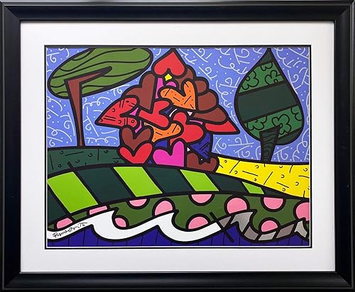 Gallerygems Romero Britto House of Love - Impresión de arte pop, marco personalizado, 33 pulgadas de alto x 40 pulgadas de ancho