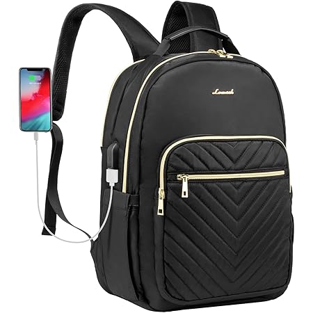 Breold Damen Rucksack Schwarz - Laptop Rucksack Mit USB & TSA Schloss