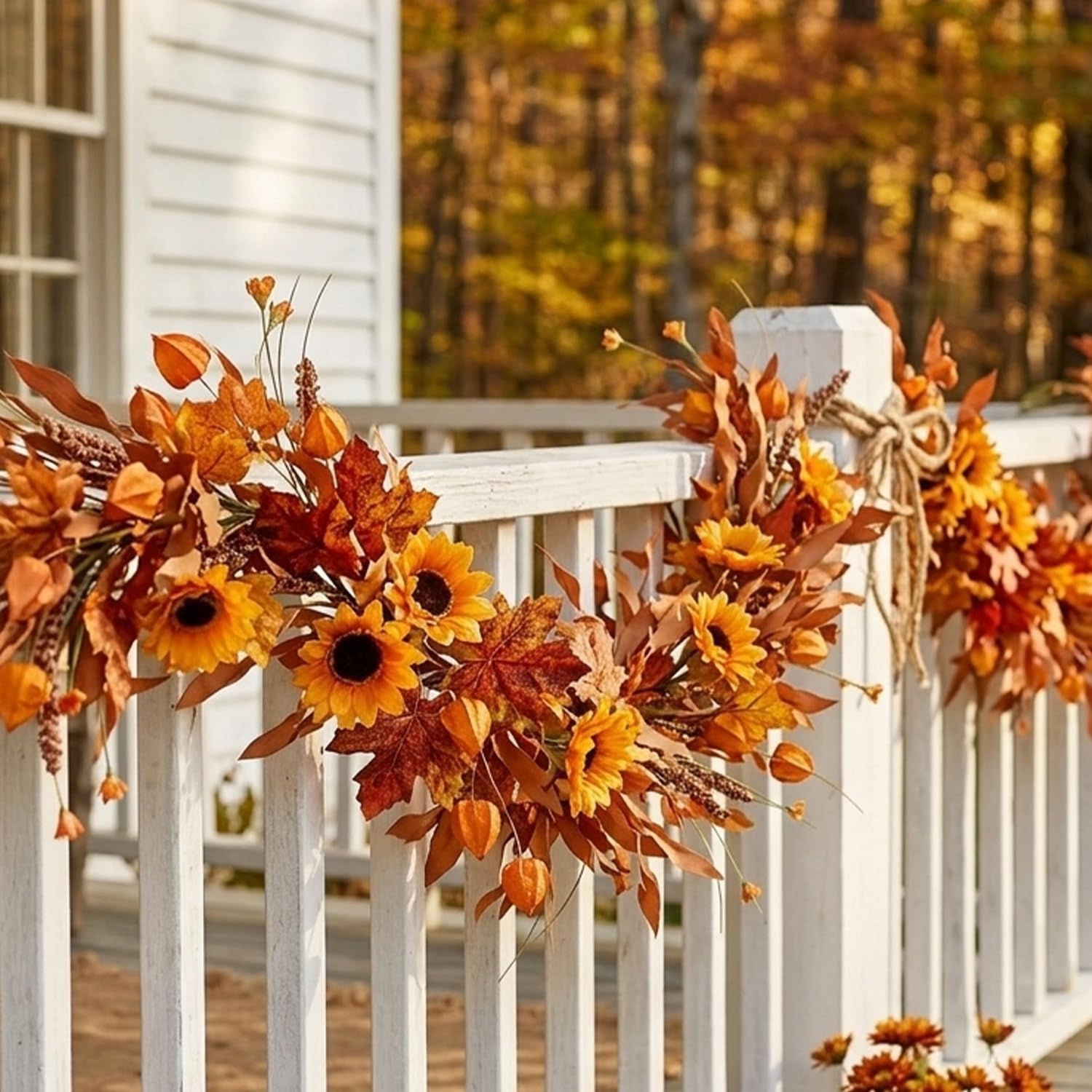 6 Ft Fall Garland for Mantle, Sunflower Autumn Garland with Maple Leaves