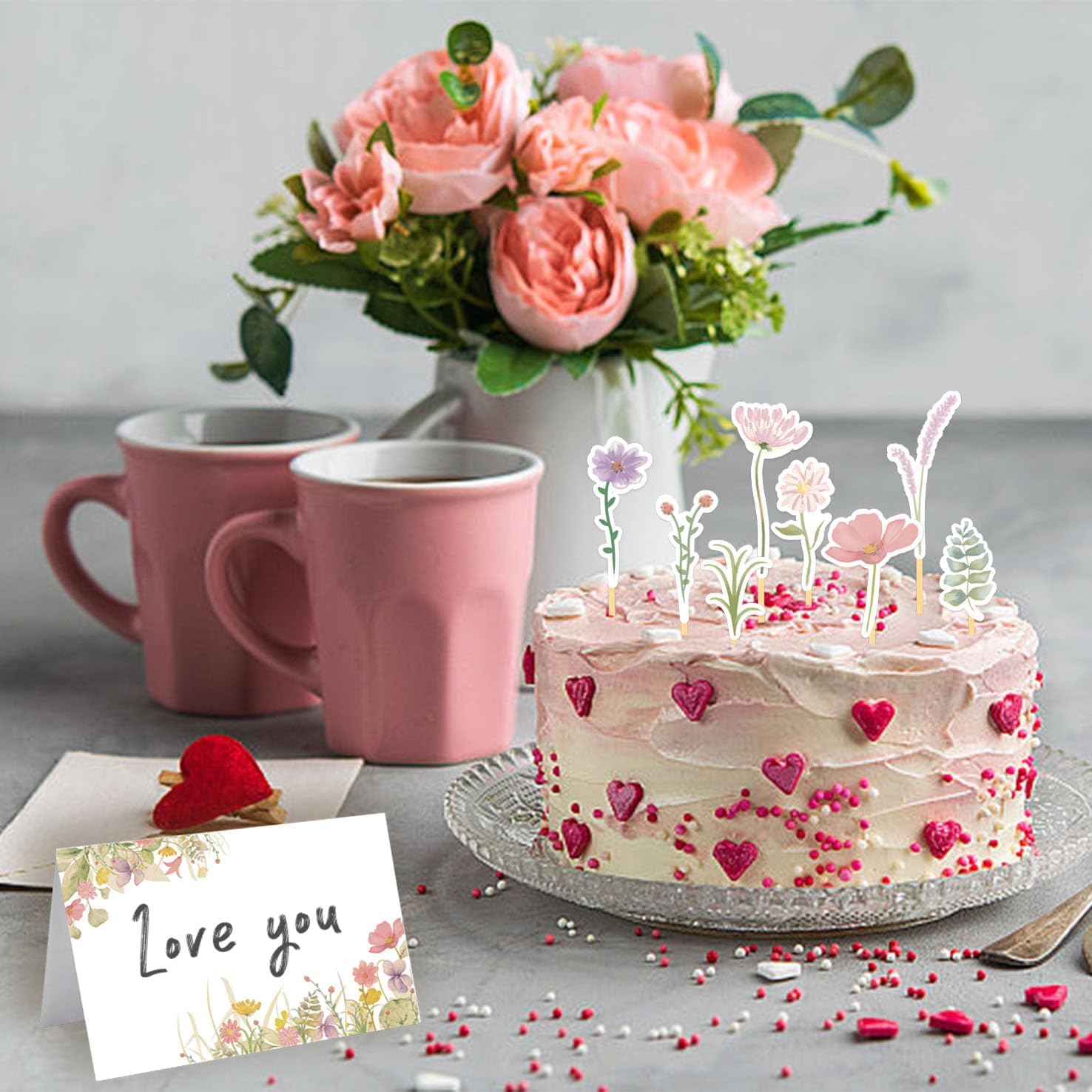24 pcs Wildflower Place Cards and Name Cards for table setting, Floral Themed food labels for party buffet for Wedding Banquet, Baby Shower and Birthday Party Decorations (Pink)