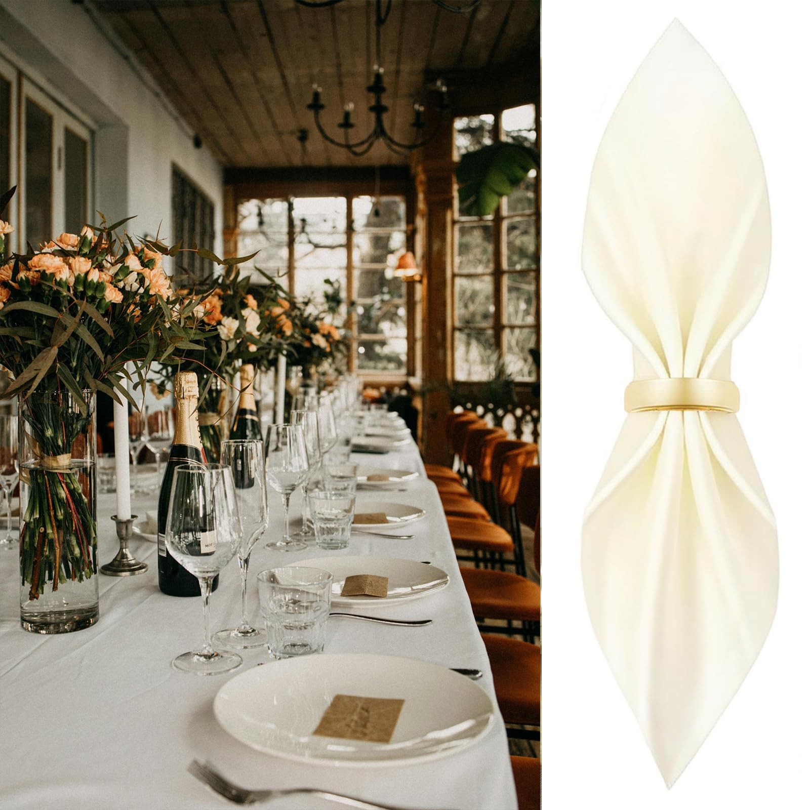 Lot de 80 ronds de serviette dorés en métal (demi-cercle) en acier inoxydable pour table de mariage, fête de Noël, dîner