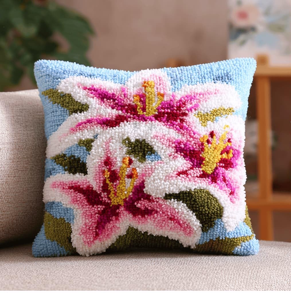 Kitquiver Latch Hook DIY Pillow Kit,Lily Handmade Cushion Cover 43X43Cm