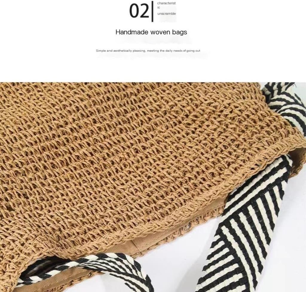ストローバッグ 韓国スタイル ニューストライプ ワイドリボン シングルショルダー ストローバッグ 織物バッグ ホリデー ビーチバッグ