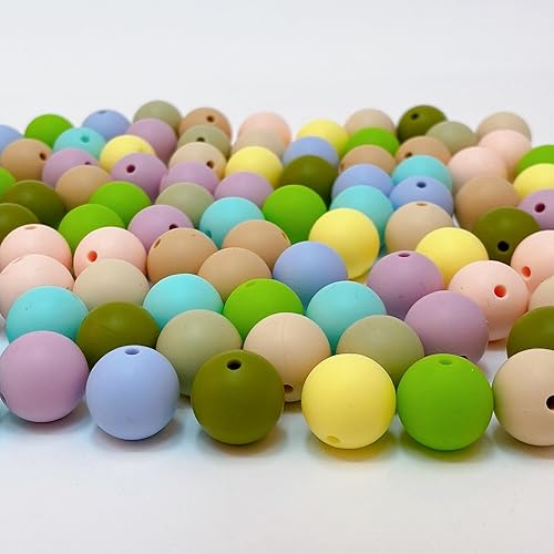 Miniatura 2 de 100 cuentas redondas de silicona de 0.59 pulgadas, cuentas de manualidades para llavero, pulseras, collares, joyería, juego de 10 colores (shense)
