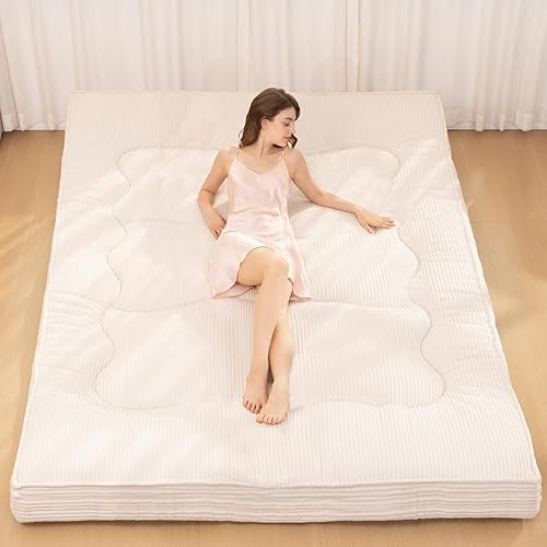 Colchón japonés para suelo, colchón de futón de 4" de grosor tamaño Queen, almohadilla para dormir, almohadilla de suelo plegable de pana, tapete de