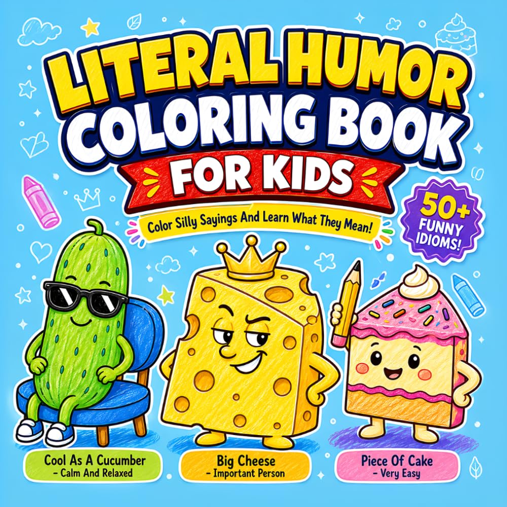 Literal Humor Coloring Book for Kids Ages 6–12: Funny Idioms & Silly Sayings Explained with Visual Clues, Cute Coloring Pages, Figurative Language Fun for Literal Thinkers & Visual Learners