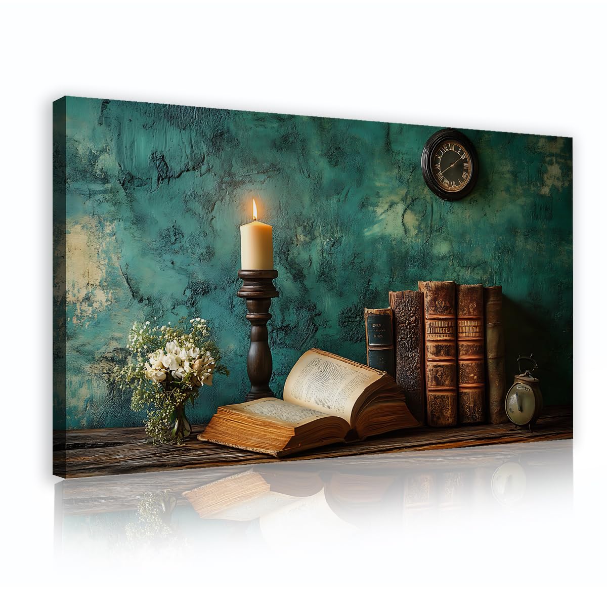 YUNART Arte murale vintage Libri malinconici Fiori Stampe su tela Nature morte antiche Quadri illustrati Decor murali Poster accademico oscuro per biblioteca 65x115cm Telaio interno