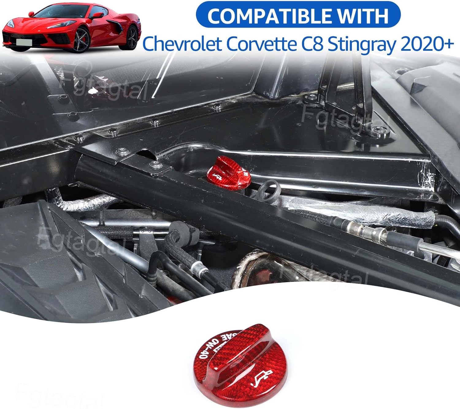 Real Carbon Fiber Engine Oil Filler Cap Compatible with Chevrolet Corvette C7 C8 2014-2026, Engine Compartment Oil Filler Cap Trim Cover Accessories (Red)