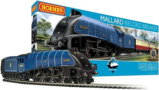 Hornby Electric Train Set - R1282T Mallard Record Breaker LNER - OO Gauge Train Starter Sets, Adult Vintage Trains, Small Hobby Model for Adults - with Tracks, MidiMat, Connecting Track, Controller
