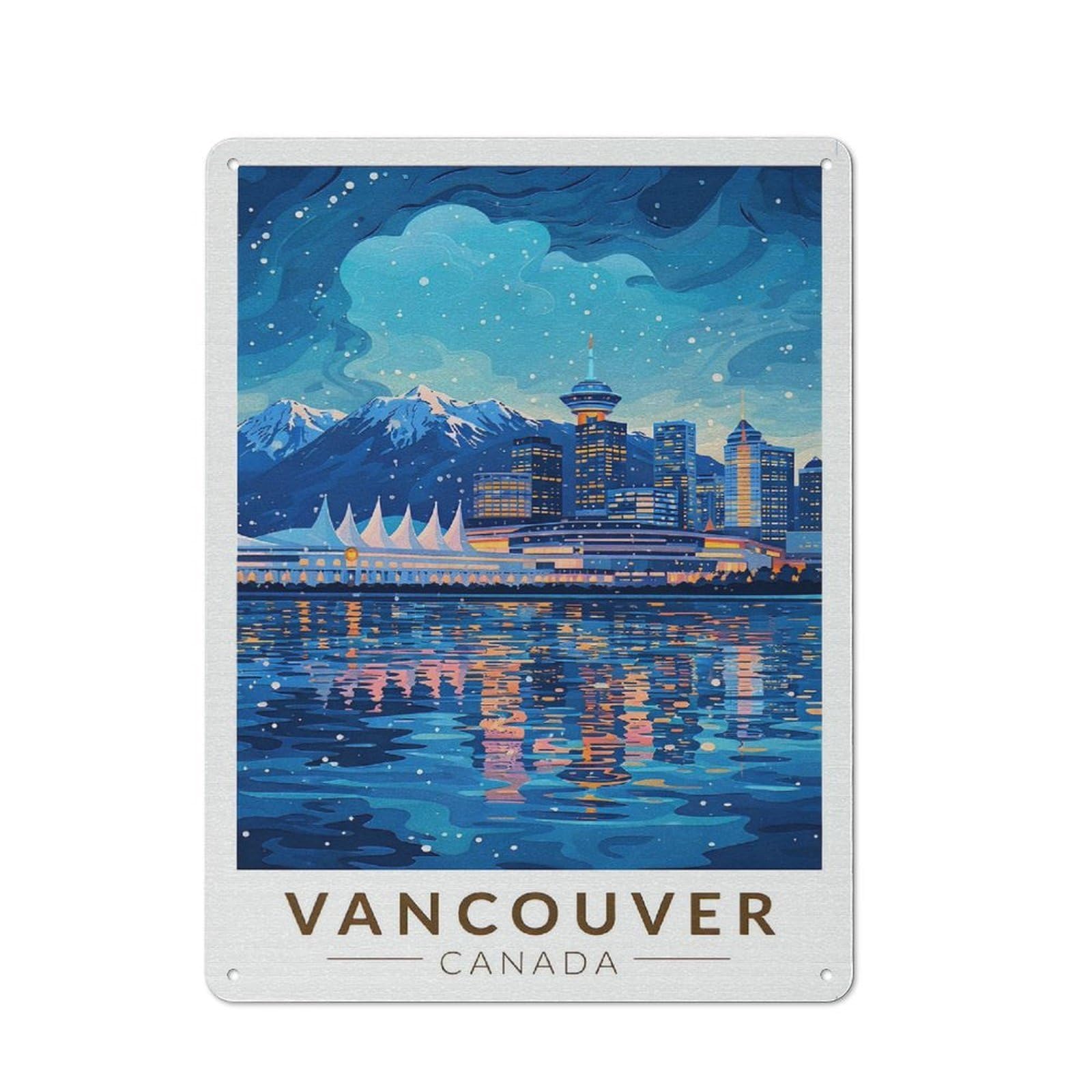 Junmoney Style-22 Retro Tin Sign 40X30cm Featuring Vancouver Skyline At Night For Workshop Wall, Gift For Makers And Diy Enthusiasts During The Christmas Season