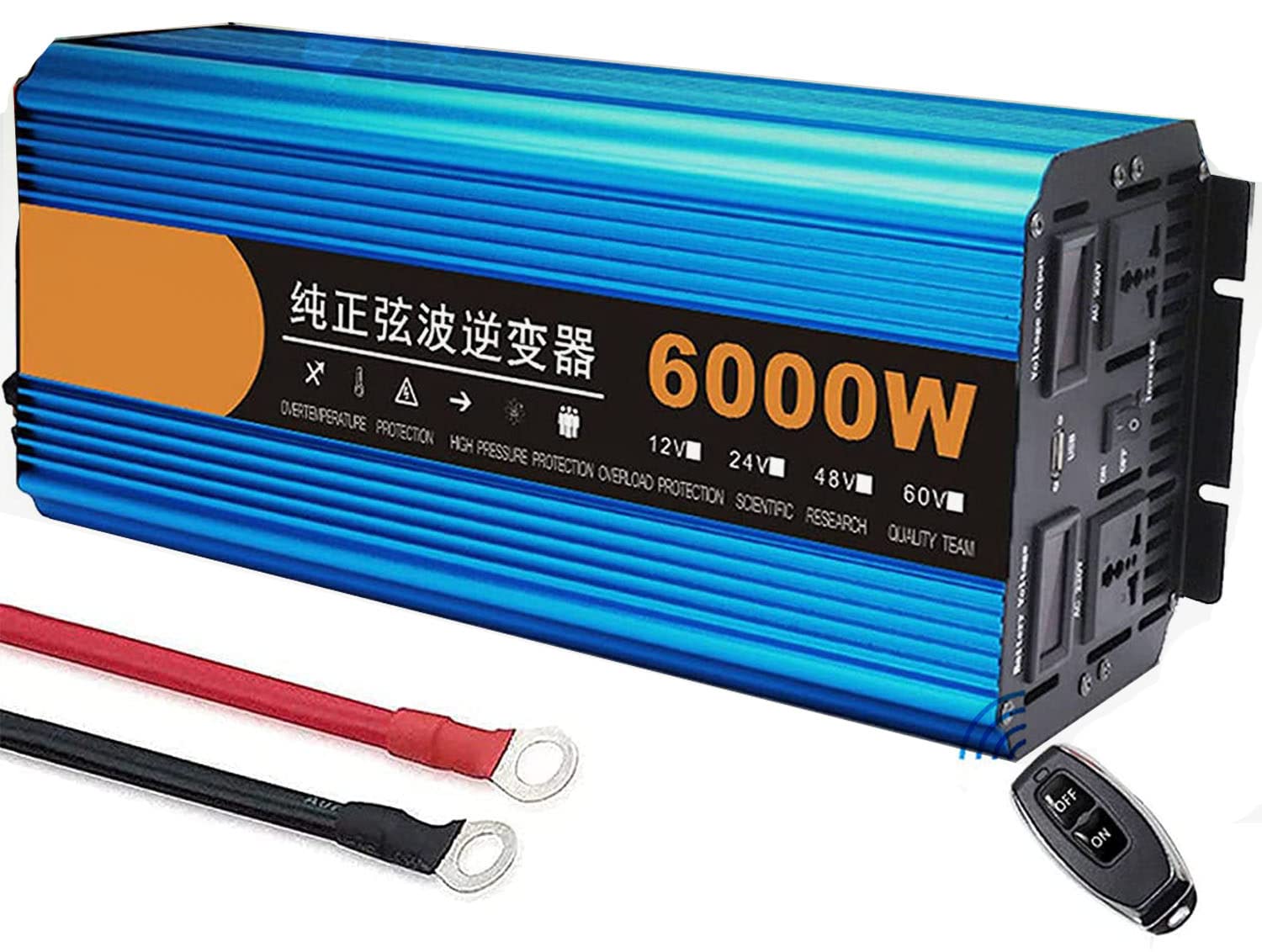 3000W 4500W 6000W 8000W 10000W 12000W Wysokiej mocy czysta fala sinusoidalna Inwerter energii słonecznej Konwerter DC 12V/24V na AC 220V z wyświetlaczem LCD i pilotem do kampera,6000W-24Vto220V