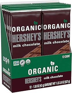 HERSHEY'S Organic Milk Chocolate Candy, Individually Wrapped, 1.55 oz Bar (12 Count)