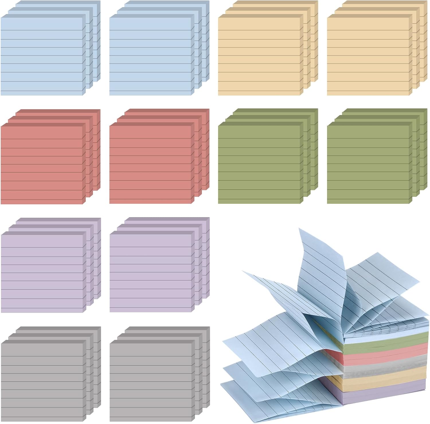 36Pads Pop Up Sticky Notes 3x3 Refills Lined, 6 Colored