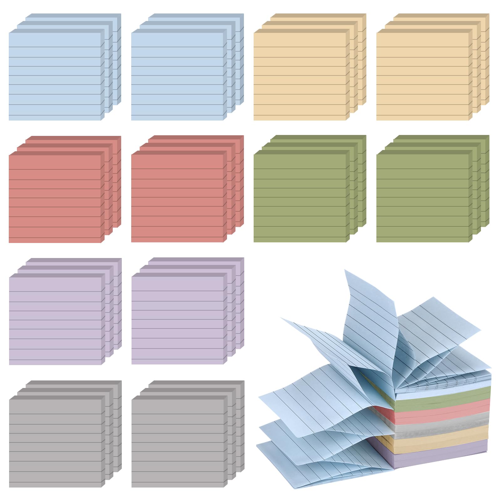 36 Pads Pop Up Sticky Notes, Accordion Sticky Note with Lines, Pop Up Notes 3x3 Refills Post Accordion Stickies 1800 Sheets Sticky Notes for Dispenser