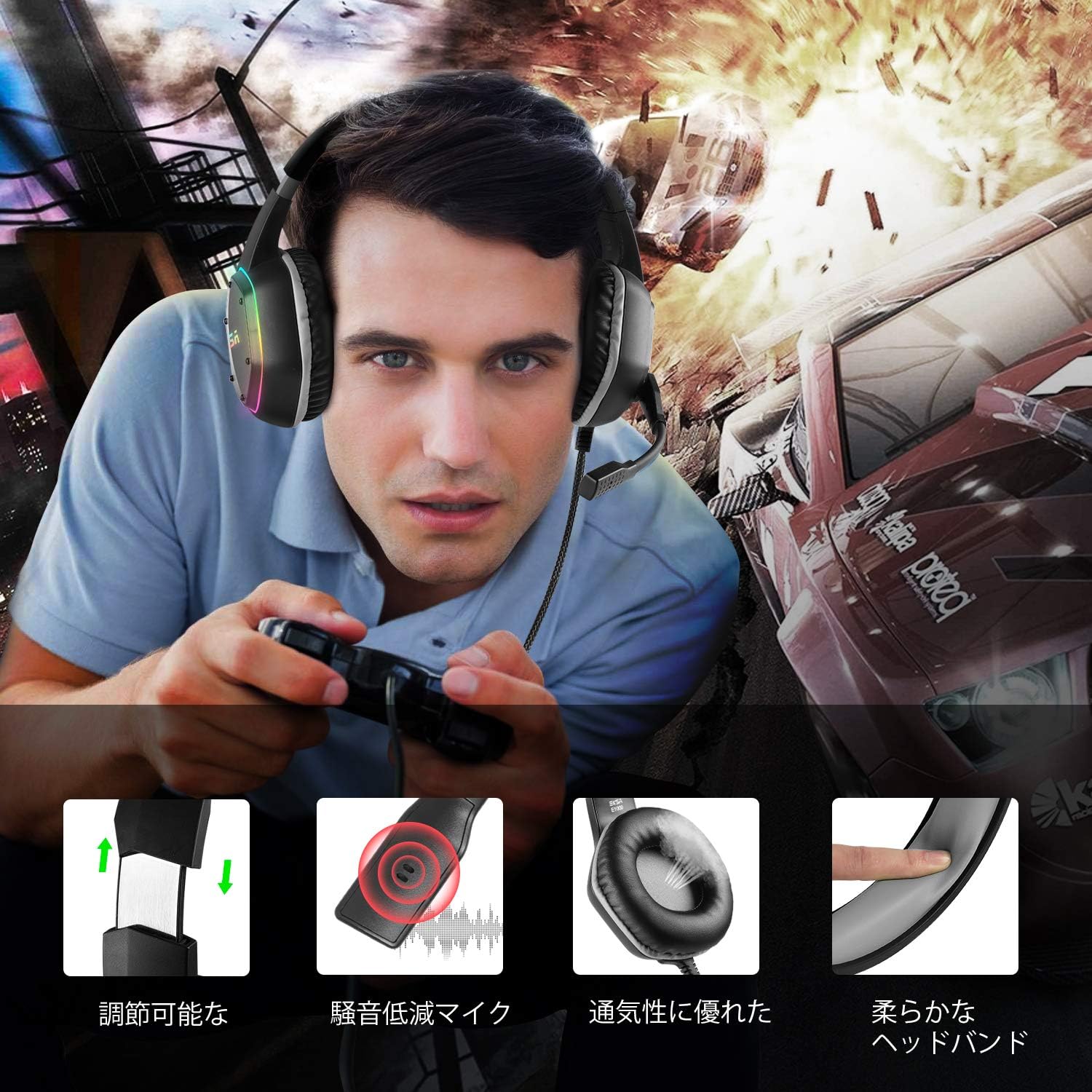 Amazon Co Jp Eksa ゲーミングヘッドセット 7 1ch サラウンド Ps4 ヘッドホン Usb接続 高集音マイク Pc用ヘッドセット パソコン 周辺機器