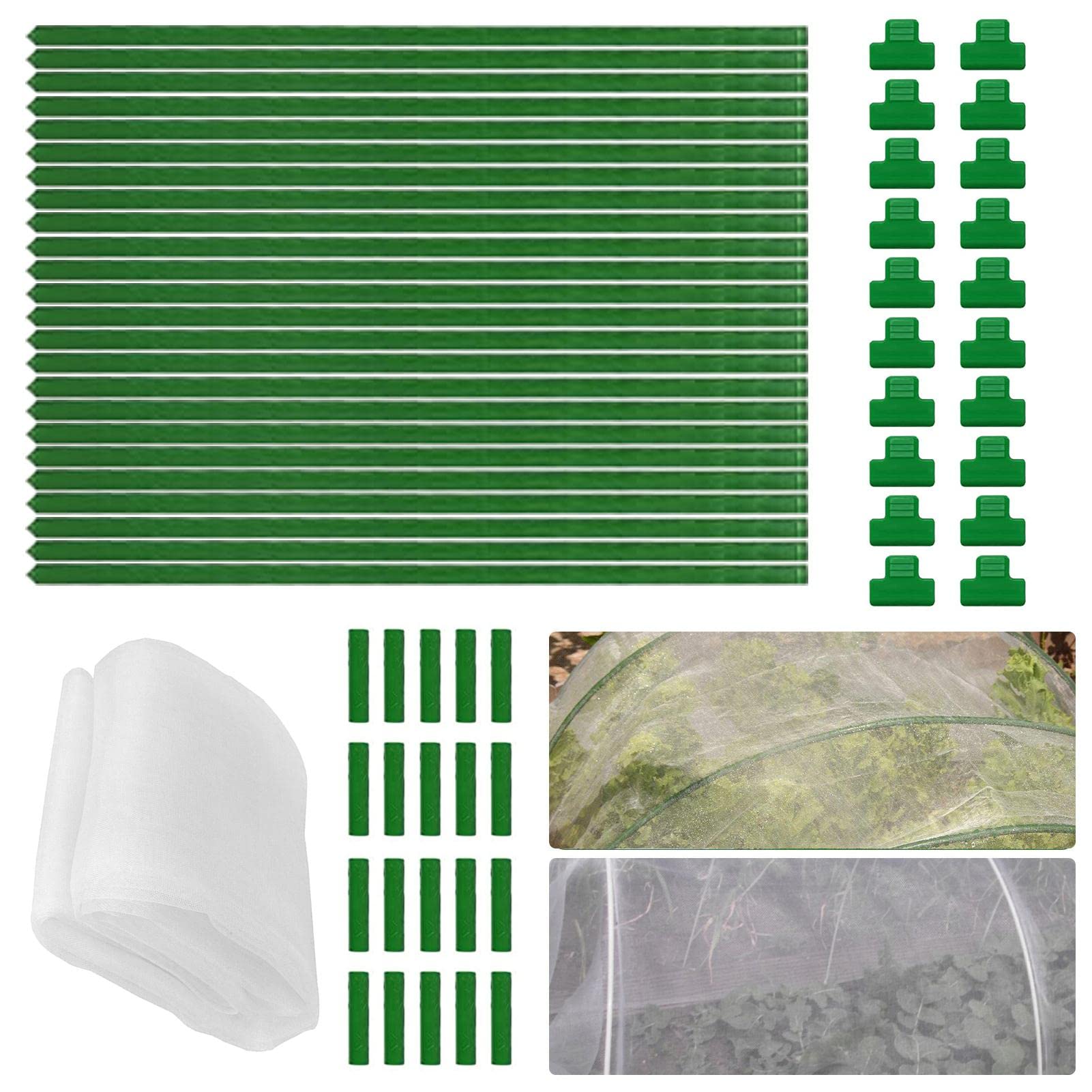 HELTER 6 stuks tuinkas hoepels met afneembare palen, hoge plant groeien tunnel hoepel, roestvrije kweektunnel ondersteuning tuin hoepels, 90 x 52 cm