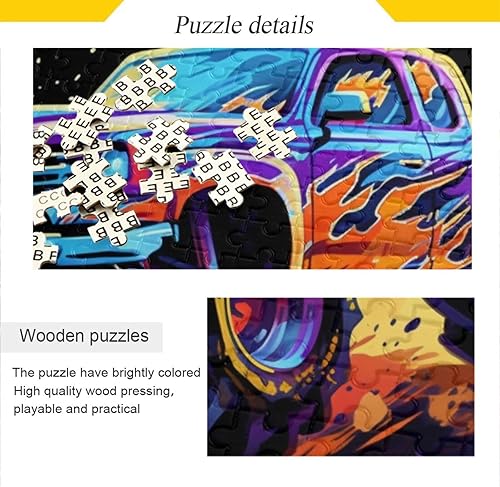 Miniatura 2 de Rompecabezas de camión monstruo de neón, 1000 piezas de material compuesto de madera de papel, con bolsa de almacenamiento e imagen de referencia,