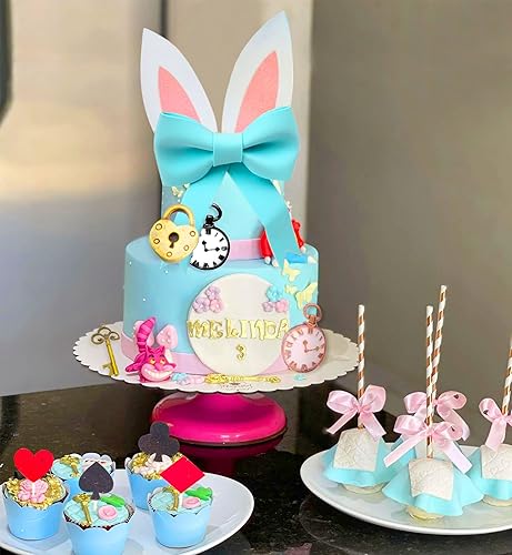 Miniatura 5 de LaVenty Decoración de pastel de Alicia, suministros de fiesta, recuerdos de conejo, decoración de pastel de cumpleaños, decoración de pastel de