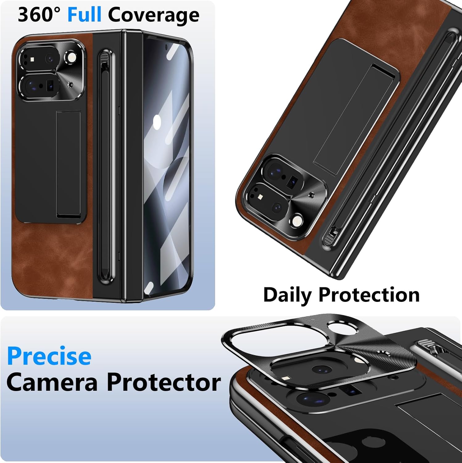 for Google Pixel 10 Pro Fold Case with S Pen Holder & Stylus, Retro PU Leather Phone Case with Hinge Protection, Screen Protector, Kickstand Protective Case for Google Pixel 10 Pro Fold Brown