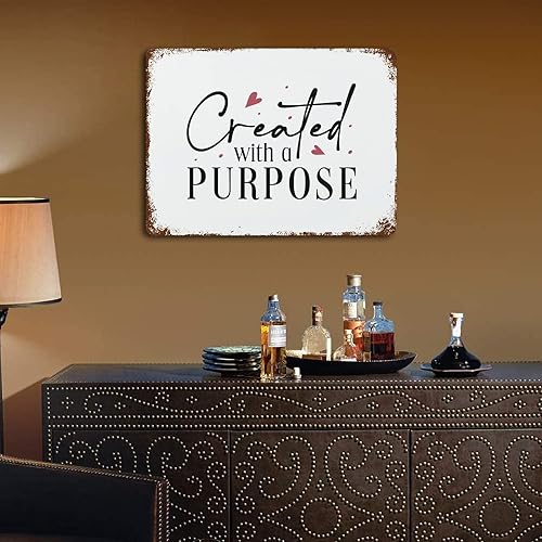 Miniatura 5 de Letreros retro de estaño de metal con versículos de las Escrituras, cita motivacional, texto cristiano, creado con un propósito, letrero de metal de