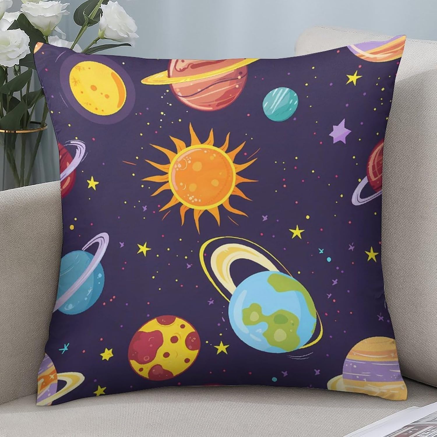 Galaxy Starry Sky Planet Printed Throw Pillow Case 4 Pcs Soft Pillowcases Pillows Covers Sofa Bed Decor 12/14/16/17/18/20/22/24/32 Inches