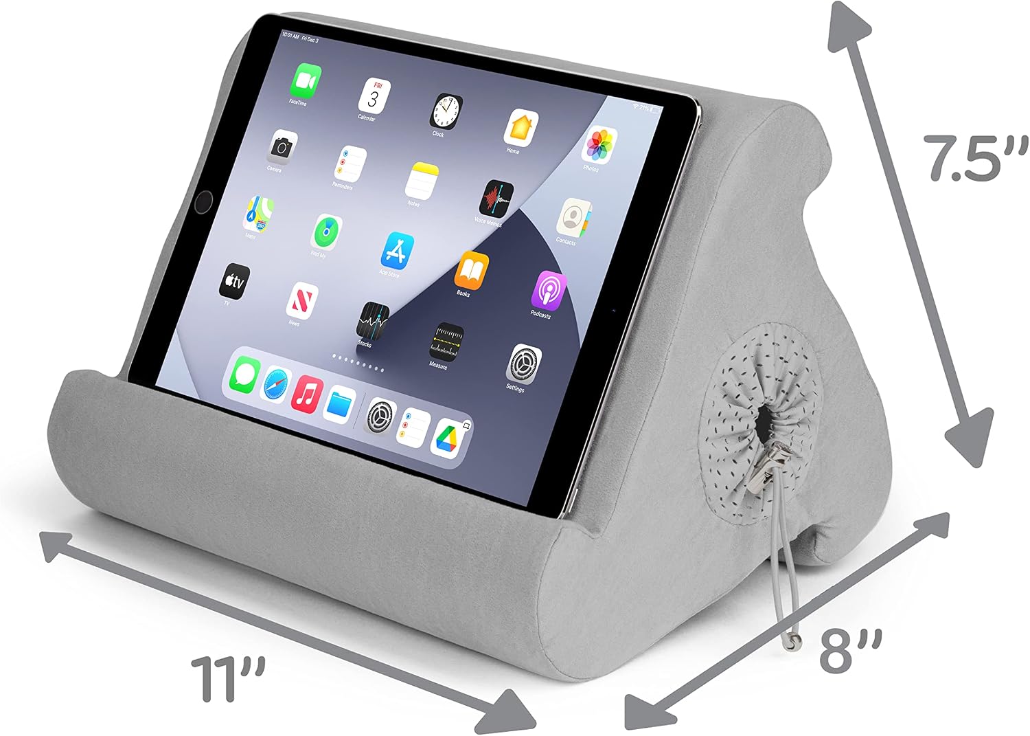 Flippy Tablet Pillow Stand and iPad Holder for Lap, Desk and Bed, Multi-Angle with Storage, Compatible with Kindle, Fire, iPad Pro 12.9, 10.9, 10.2, Air and Mini, Samsung Galaxy, iPhone 13 pro, 12