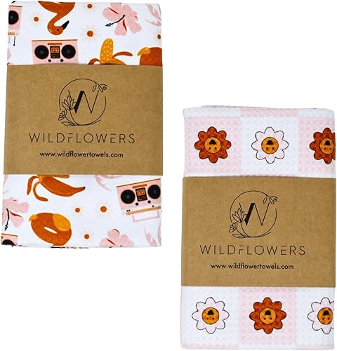 Miniatura 1 de Wildflowers - Toallas de cocina de microfibra  Patrón de flamenco y caras sonrientes  Toalla de cocina de tela de gofre  Toallas de cocina