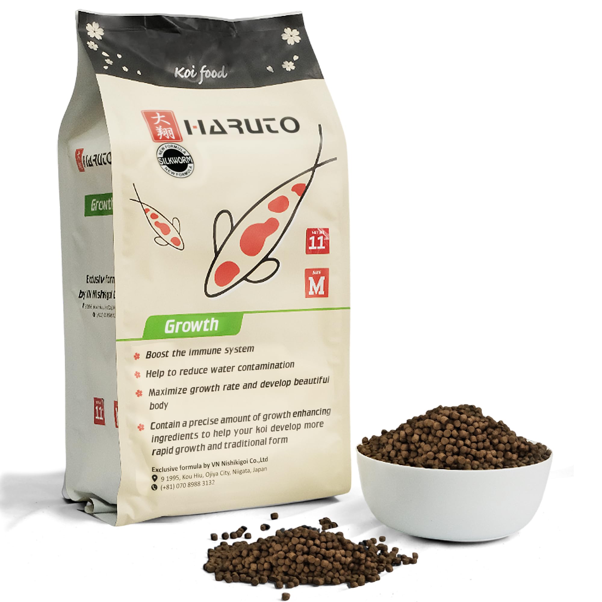 HARUTO Koi Food Growth Silk Worm 11lb - High Protein Floating Pellets for Fast Growth, Strong Body & Bones, Immune Support, Clear Water Formula for Koi Fish Pond