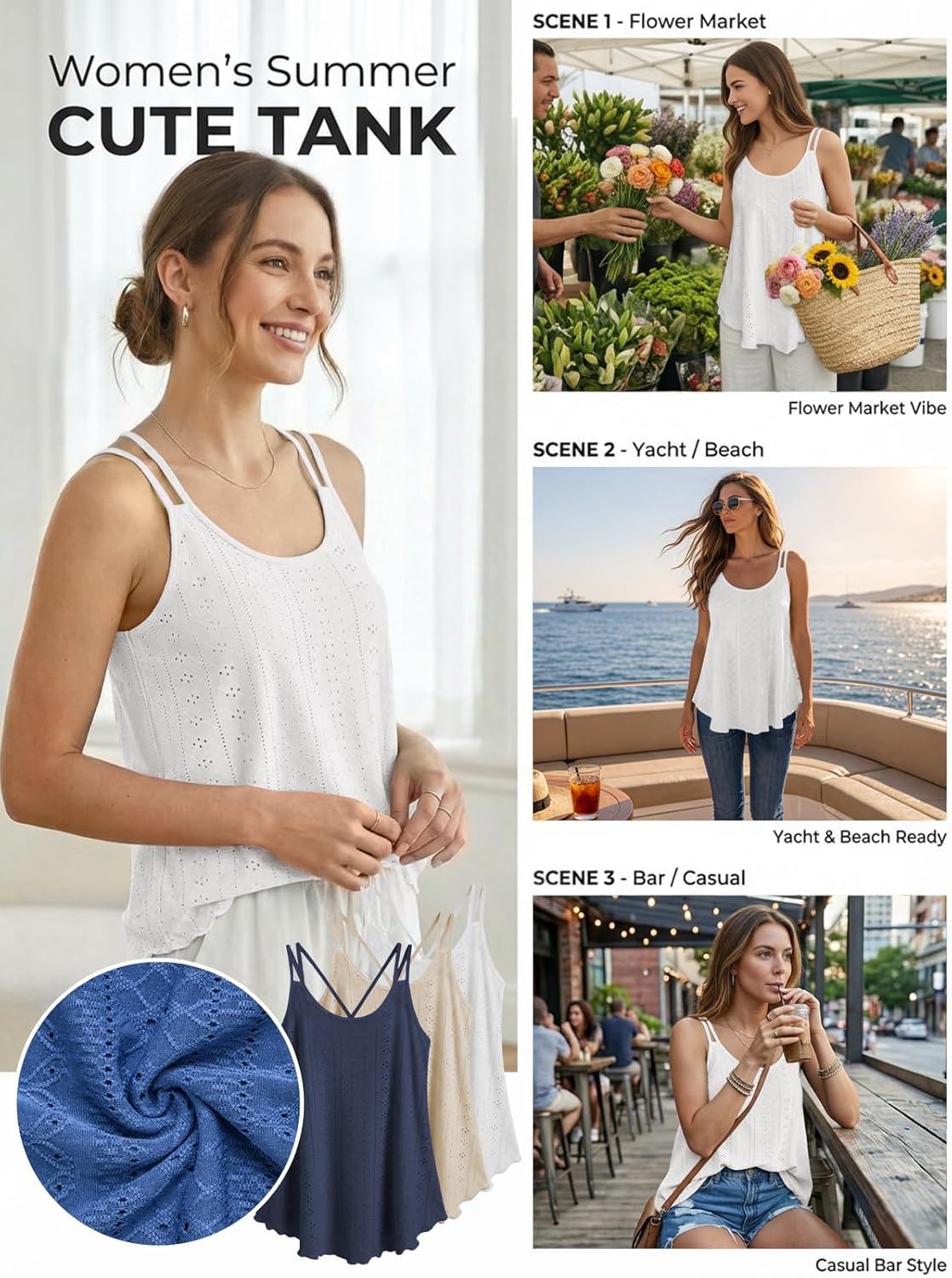 Women's Tank Tops Sleeveless Summer Top Spaghetti Strap Spring Shirt Loose Fit Beach Vacation 2026 Casual image 4