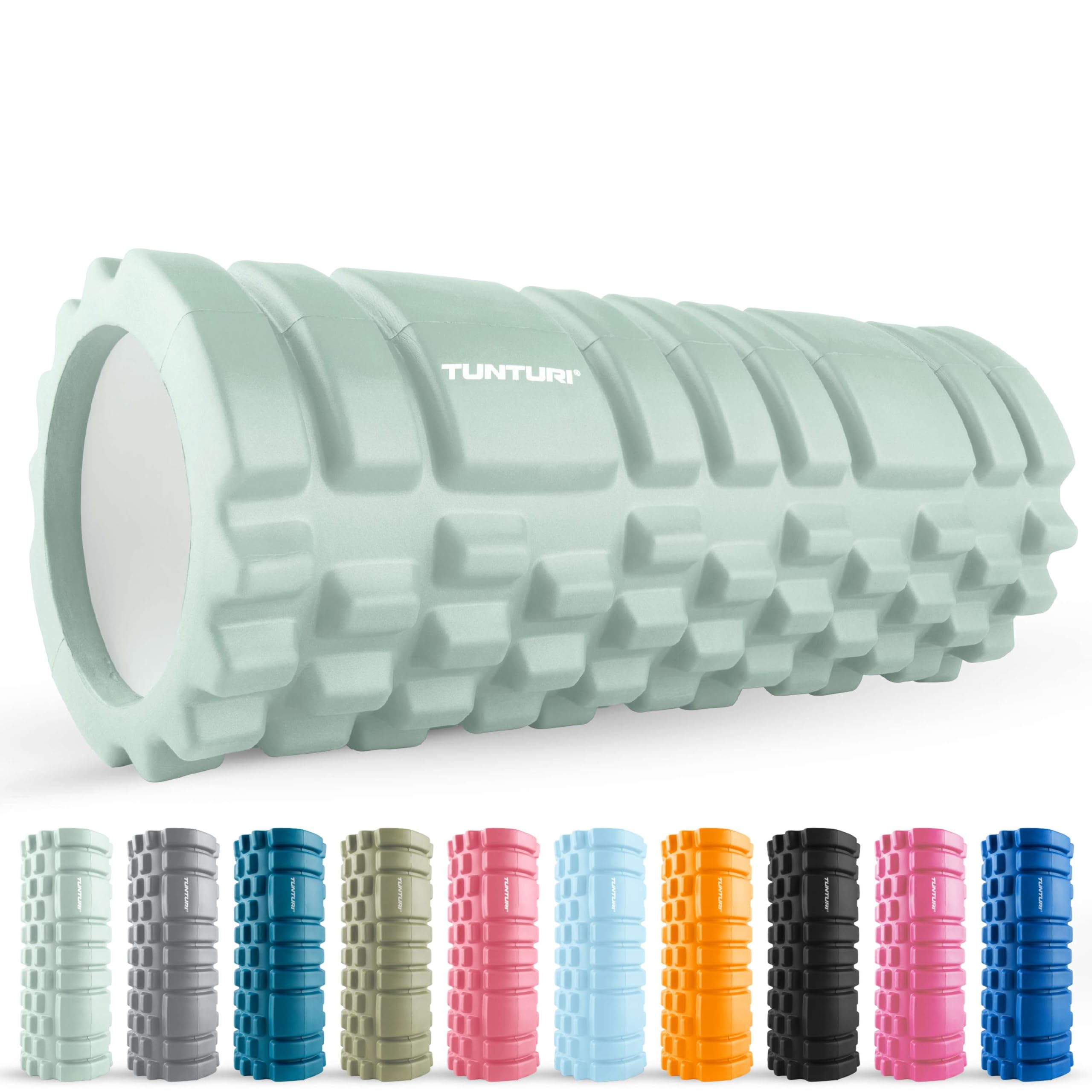 Tunturi Yoga Grid Foam Roller - Back Spine Roller - 33 cm Long in Mint - Fitness Roller - Back Roller - Includes Free Fitness App