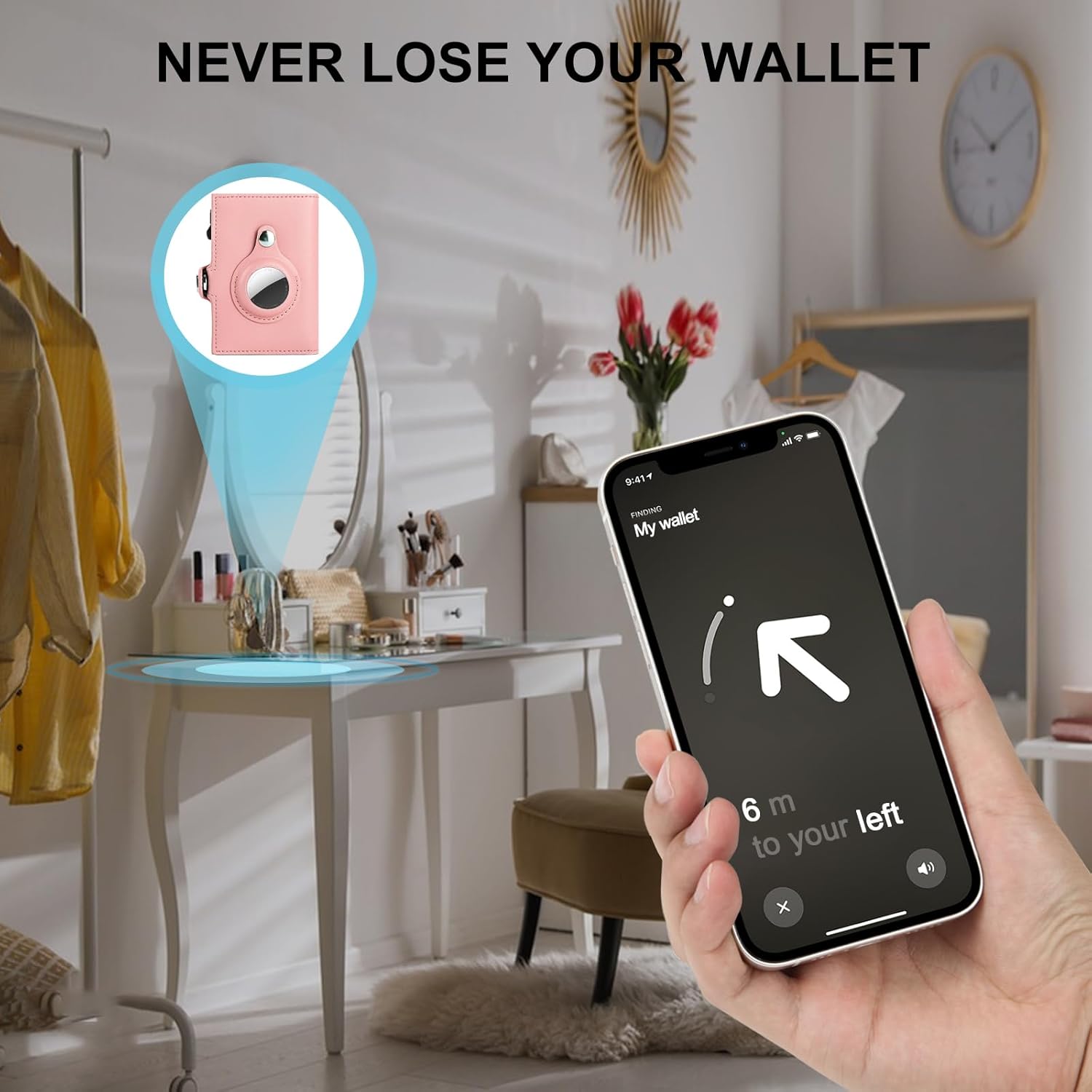 Women Wallet for Airtag, Small Pretty Wallet with Mirror for Women,Pop Up Wallet Compatible with Airtag, Tri-fold Genuine Leather Wallet Women with Mirror - Image 3