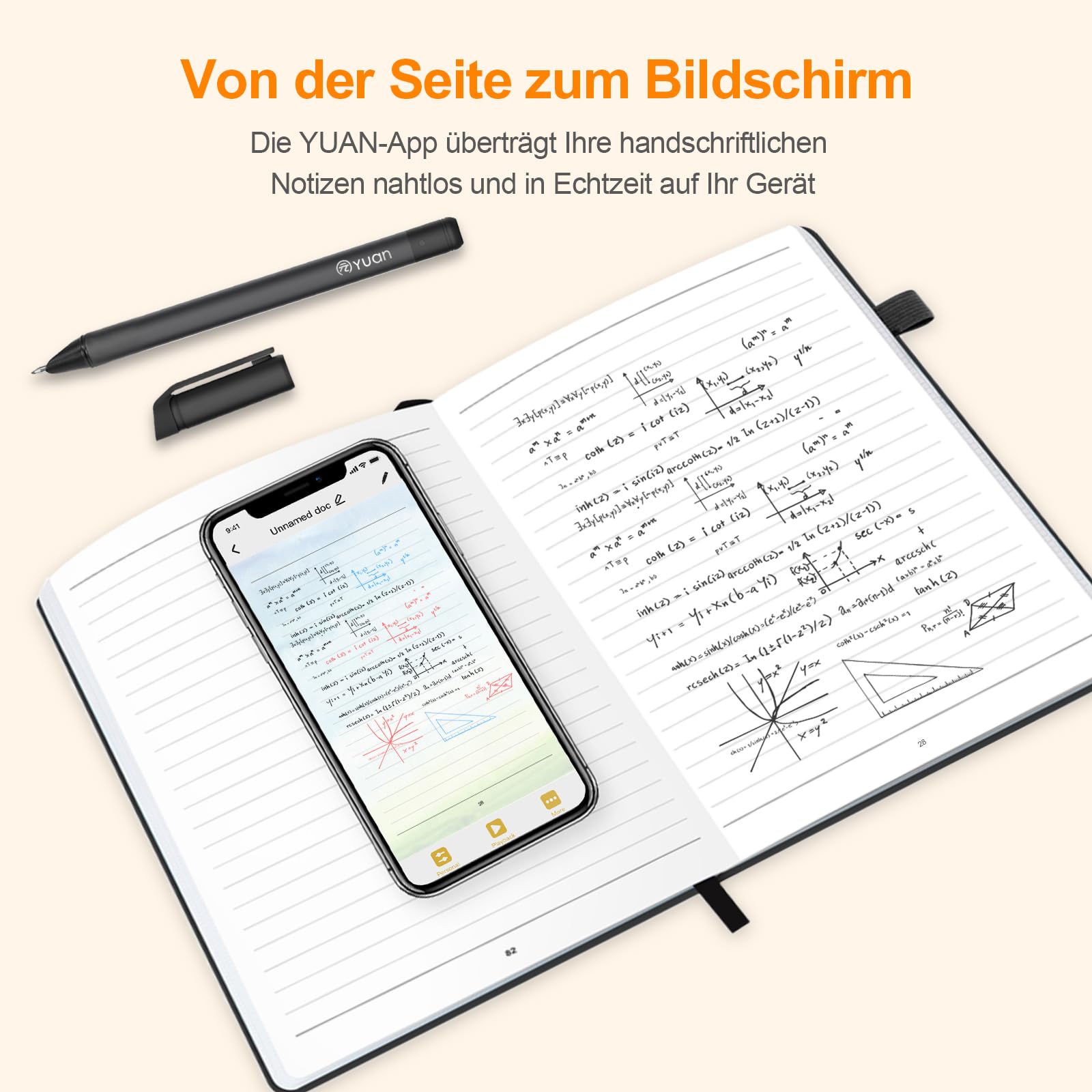Yuan Smart Writing Set, Digitales Notizbuch + Smart Pen Bluetooth-Notizbuch | Smart Notebook Echtzeit‑Sync. Digitalisiert handschriftliche Notizen elektronischer Notizblock für Digitale Kunst und Meeting