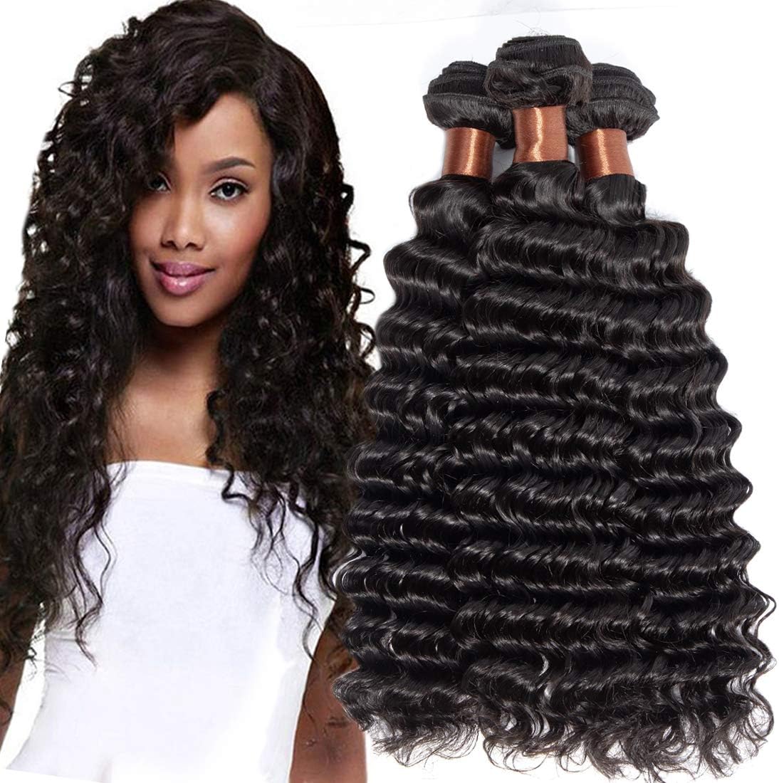 ANGIE QUEEN Virgin Peruvian Hair Deep Wave 3 bundles 100% Real Human Hair Unprocessed Hair Weave Mix Length 14 16 18inch 3pcs/lot 100G/Bundle Can be Dyed and Bleached