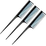 Leinuosen 3 Pcs Triple Teasing Comb for Women Plastic Rat Tail Comb Heat Resistant Pintail Tease Layer Tool for Thick Fine Hair Styling Backcombing Volume Structure(Black and Blue)
