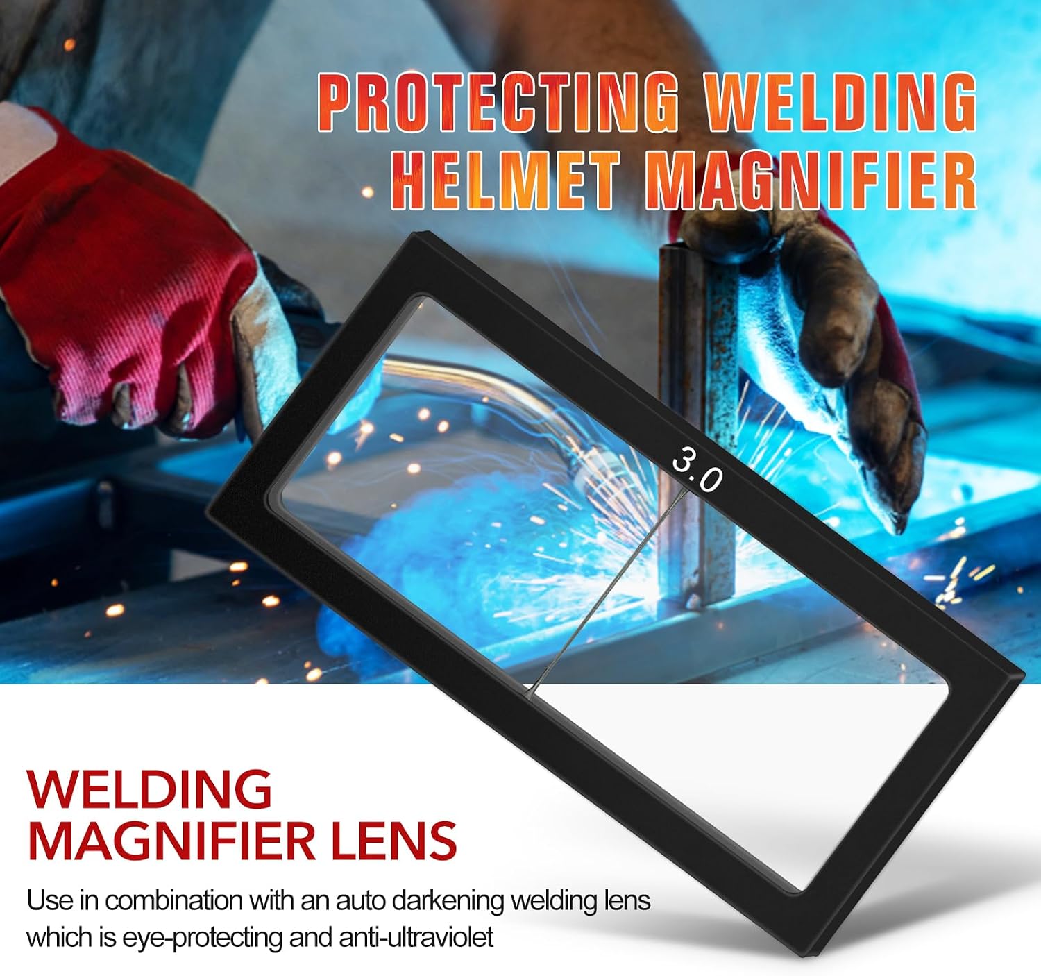 2/Pack Welding Glass Magnifier Lens Eye-Protecting Welder Accessories 1.0 1.5 2.0 2.5 3.0 Diopter Professional Processing Welding Helmet Magnifier Cheater Lens (3.0 Diopter)
