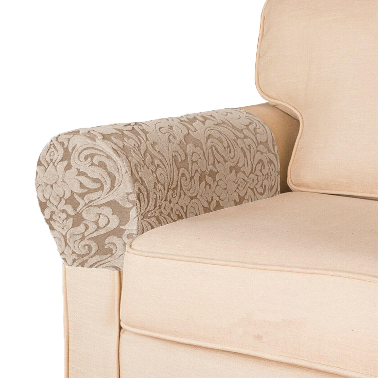 Stretch Armrest Covers Jacquard Damask Arm Covers for Chairs Couch Sofa Armchair Slipcovers for Recliner Sofa with Twist Pins 2pcs (Color : Apricot)