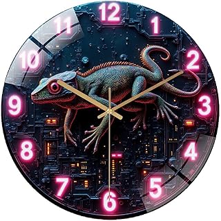 12-Inch Silent Glass Wall Clock, Gecko Wall Clock ” Silent Non-Ticking Clock, Battery Operated (AA Batteries Not Included), Artistic Home Decor