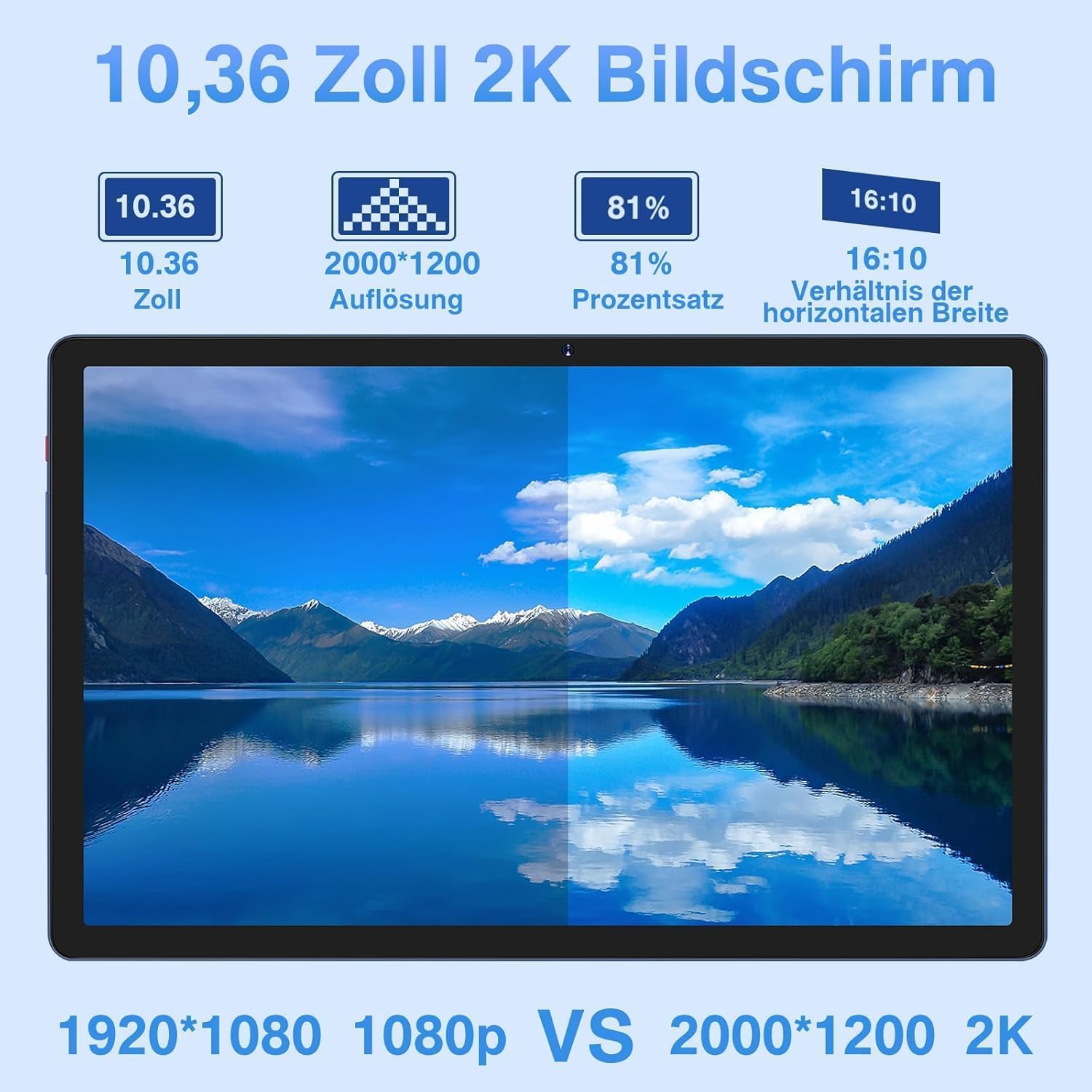 2026 Neueste Tablet Android Gemini AI Tablet 2K Bildschirm 16GB RAM + 256GB ROM + TF 2TB Octa-Core / 2000 x 1200 Pixels / 8600 mAh / 5MP + 13MP / 5G WLAN/Bluetooth 5.0, mit Maus Tastatur Blau