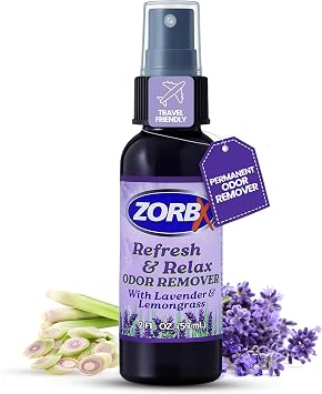 ZORBX Refresh & Relax 2 Oz Odor Remover Spray with Lavender & Lemongrass Permanent Solution Room Freshener & Air Freshener Spray for Home, Bathroom, Furniture, Carpet, Car, Gym & Laundry