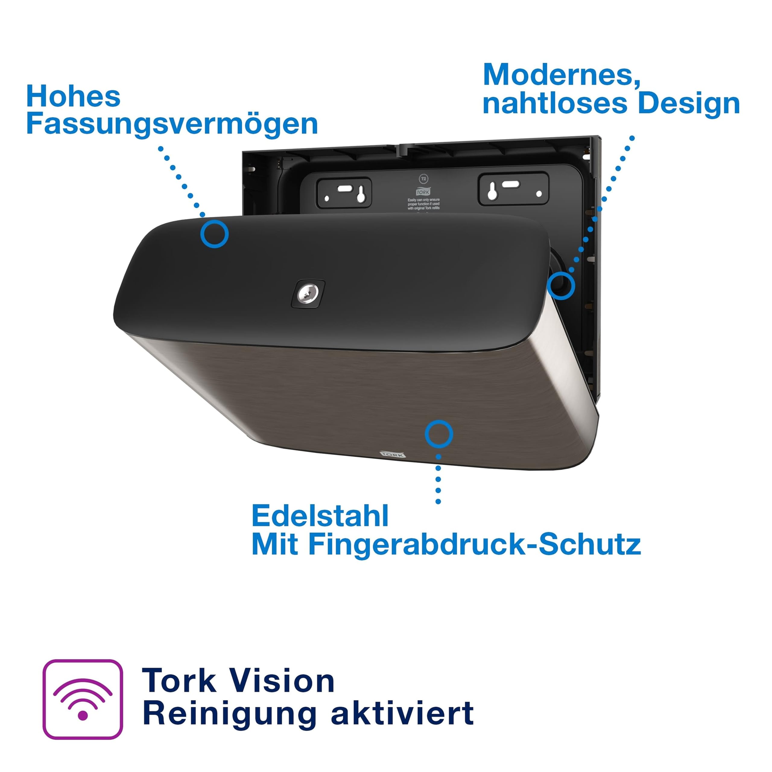 Tork Spender für Mini Jumbo Toilettenpapier Edelstahl T2, Geschlossen, Image Linie, 460006