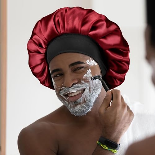 Miniatura 5 de YANIBEST Gorro de seda para hombres y mujeres, gorro de satén de doble capa para cabello rizado natural, gorro de dormir unisex