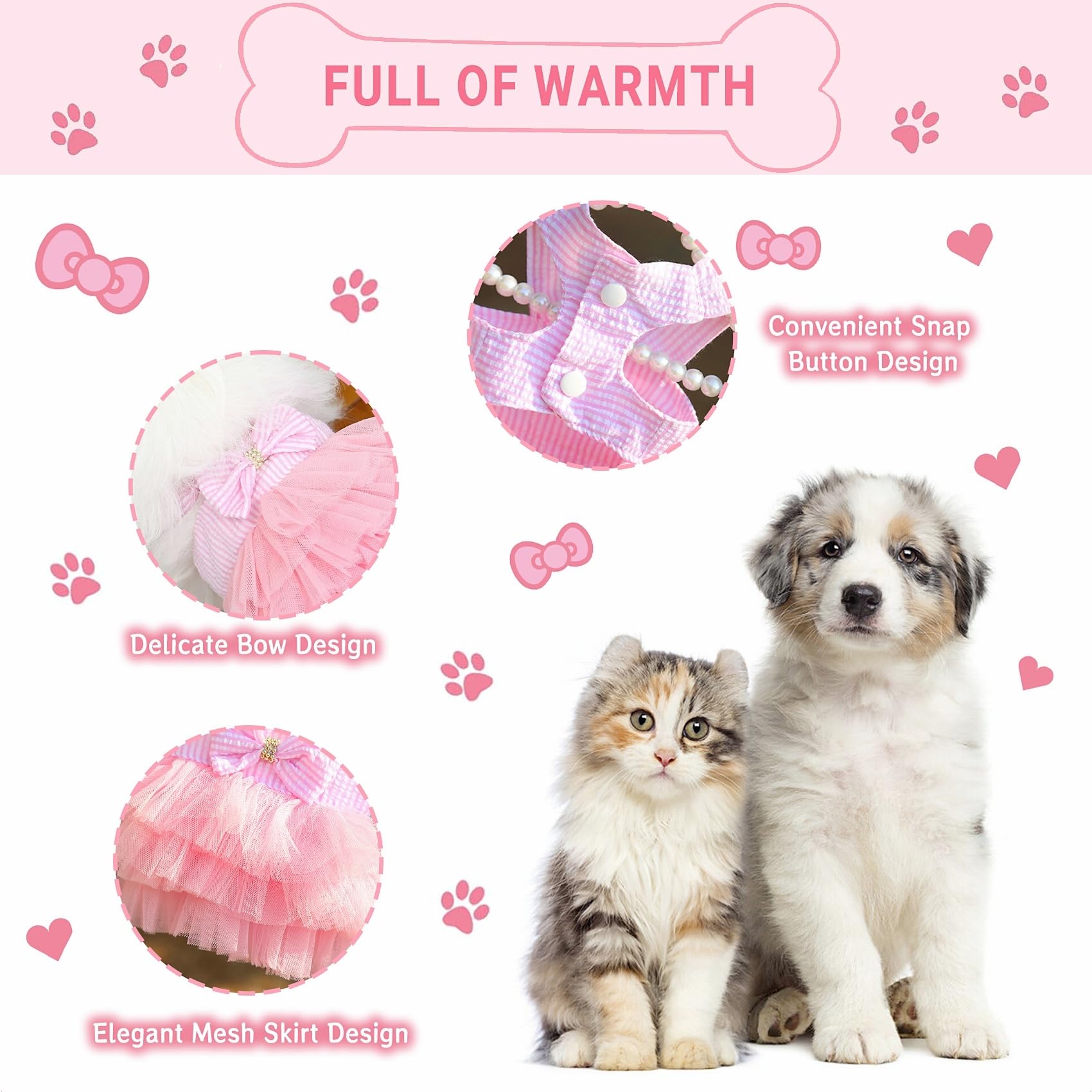 Dog Dresses, Fashion Pet Dog Clothes, Striped Mesh Puppy Dogs Princess Dresses (Pink, X-Small)